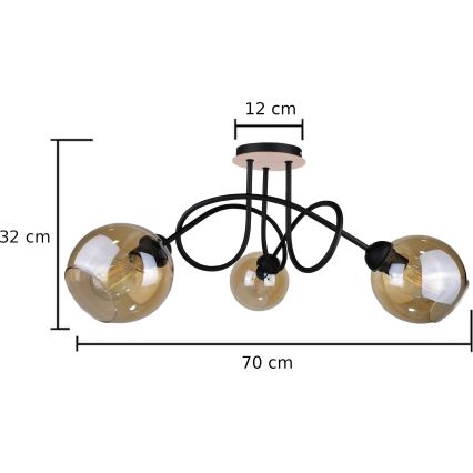 Bevestigde hanglamp VENUS WOOD 3xE27/60W/230V zwart/gerookt bruin