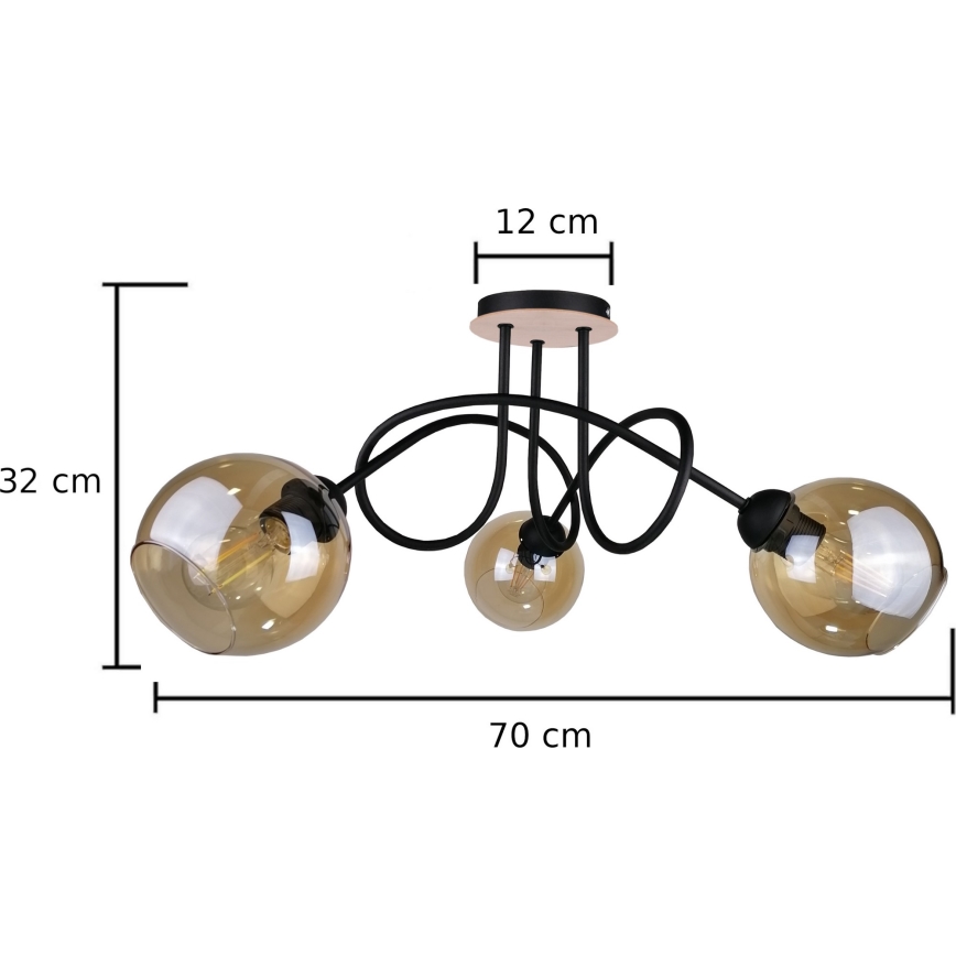 Bevestigde hanglamp VENUS WOOD 3xE27/60W/230V zwart/gerookt bruin