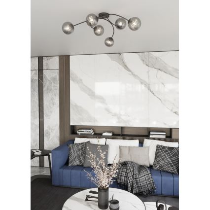 Bevestigde hanglamp VIBRA 6xE14/10W/230V zwart/grijs