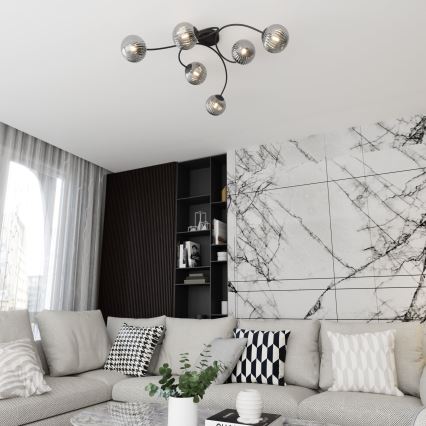 Bevestigde hanglamp VIBRA 6xE14/10W/230V zwart/grijs