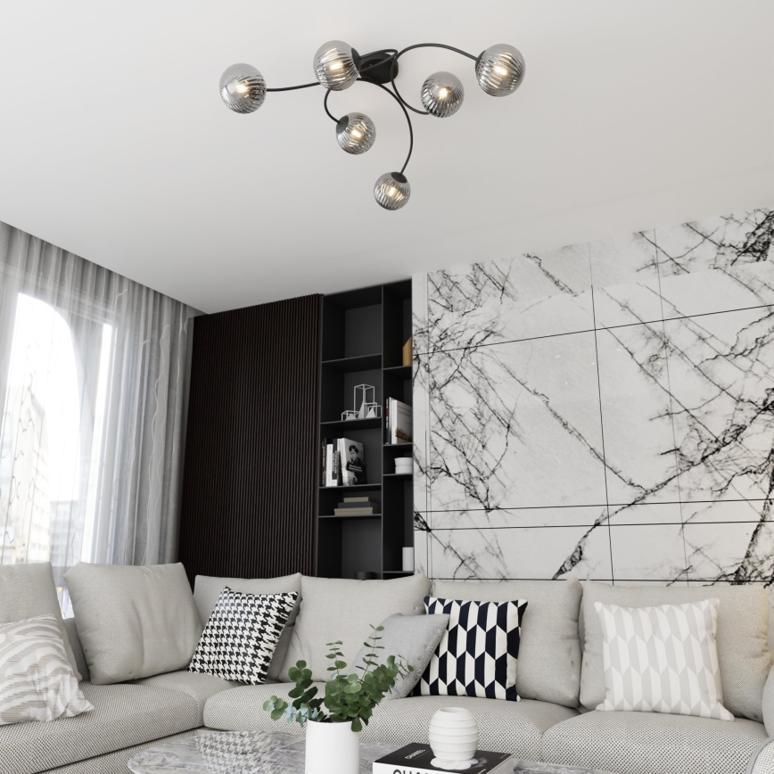 Bevestigde hanglamp VIBRA 6xE14/10W/230V zwart/grijs