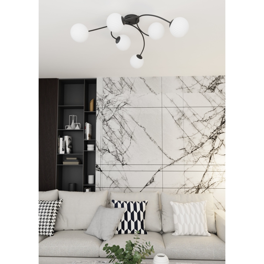 Bevestigde hanglamp VIBRA 6xE14/10W/230V zwart/wit