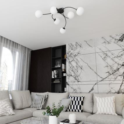 Bevestigde hanglamp VIBRA 6xE14/10W/230V zwart/wit