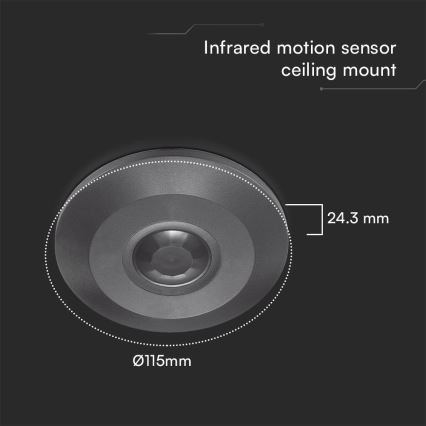 Bewegingssensor plafond PIR 360° 1000W/230V zwart