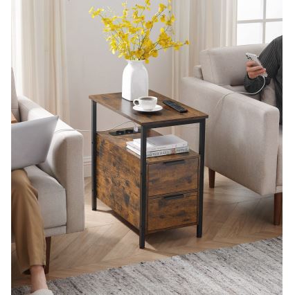 Bijzettafel met geïntegreerde lades en USB-poorten ROD bruin/zwart