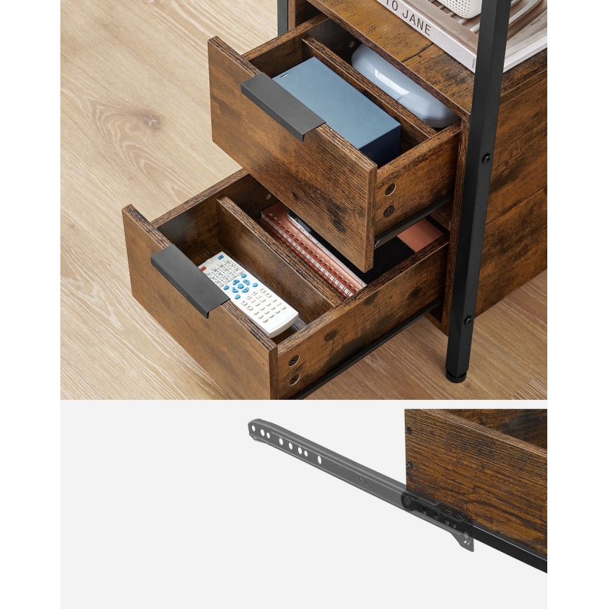 Bijzettafel met geïntegreerde lades en USB-poorten ROD bruin/zwart