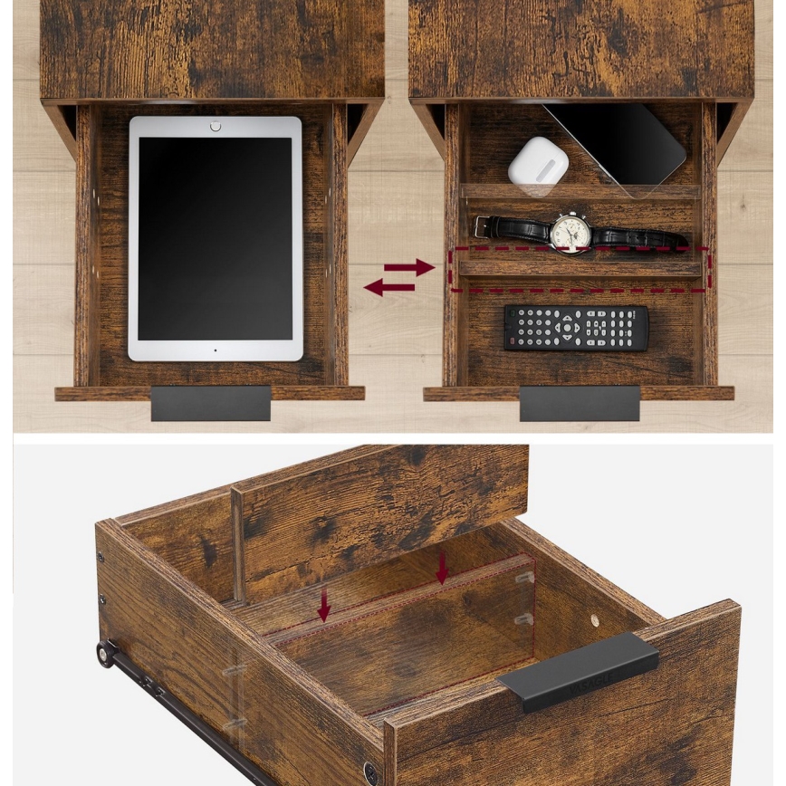 Bijzettafel met geïntegreerde lades en USB-poorten ROD bruin/zwart