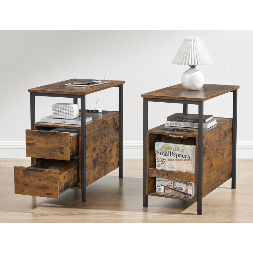 Bijzettafel met geïntegreerde lades en USB-poorten ROD bruin/zwart