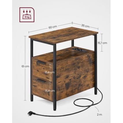 Bijzettafel met geïntegreerde lades en USB-poorten ROD bruin/zwart