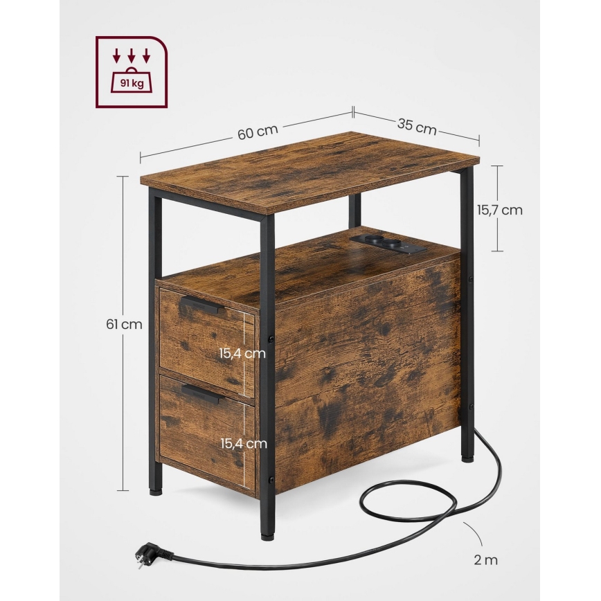 Bijzettafel met geïntegreerde lades en USB-poorten ROD bruin/zwart