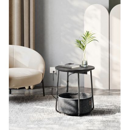 Bijzettafel met geïntegreerde stopcontacten en USB-poorten NOIRA 45 cm grijs/zwart