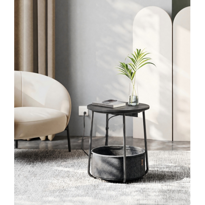 Bijzettafel met geïntegreerde stopcontacten en USB-poorten NOIRA 45 cm grijs/zwart