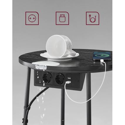 Bijzettafel met geïntegreerde stopcontacten en USB-poorten NOIRA 45 cm grijs/zwart