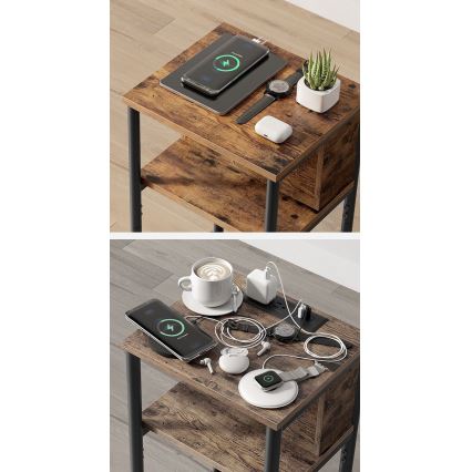 Bijzettafel met geïntegreerde stopcontacten en USB-poorten ROD bruin/zwart