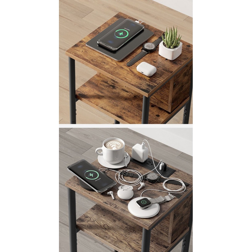 Bijzettafel met geïntegreerde stopcontacten en USB-poorten ROD bruin/zwart