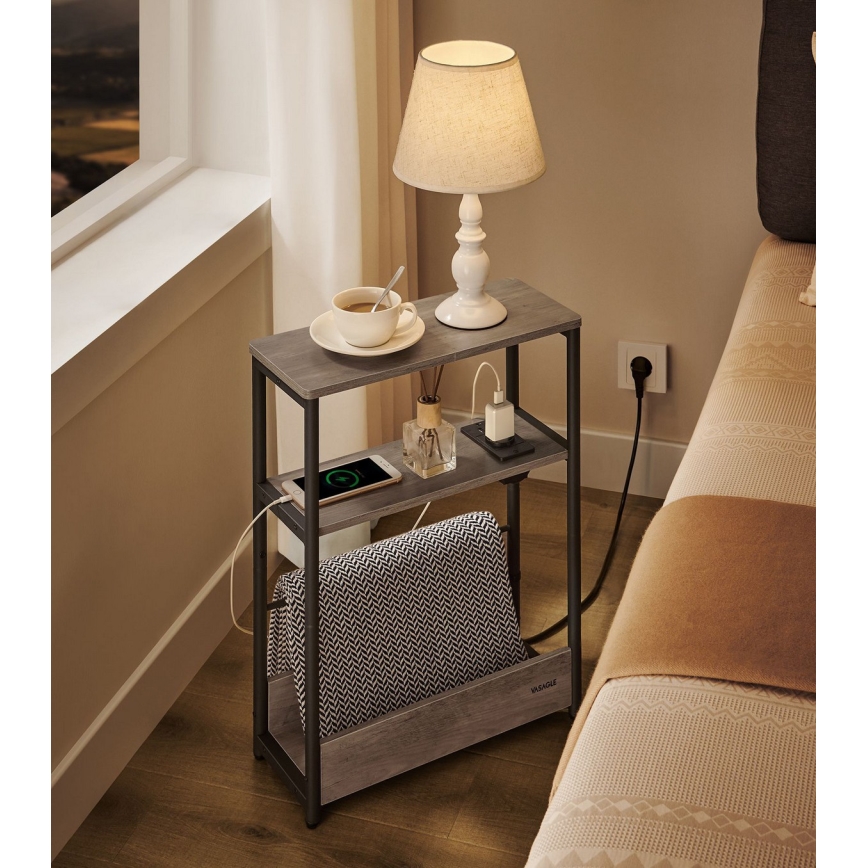 Bijzettafel met ingebouwd stopcontact en USB-poorten ROD bruin/zwart