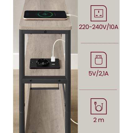 Bijzettafel met ingebouwd stopcontact en USB-poorten ROD bruin/zwart