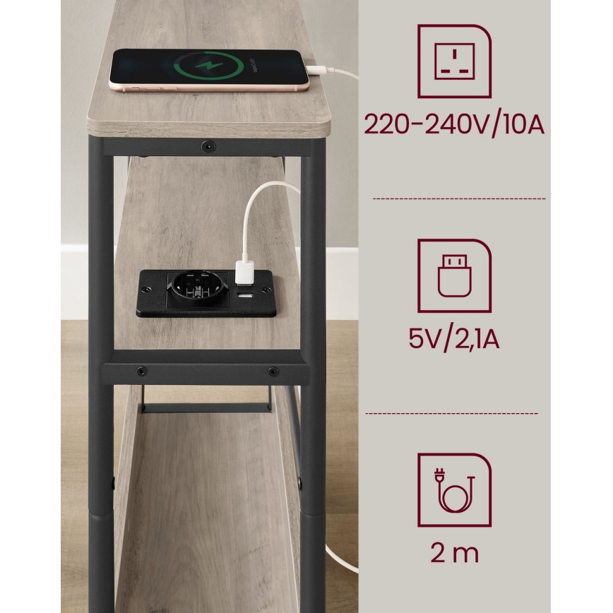 Bijzettafel met ingebouwd stopcontact en USB-poorten ROD bruin/zwart