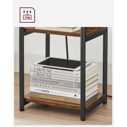 Bijzettafel met ingebouwde stopcontacten en USB-poorten ROD bruin/zwart