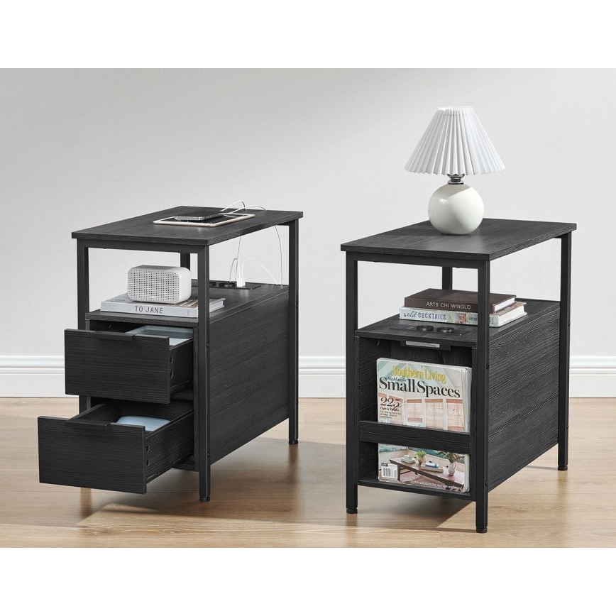 Bijzettafel met ingebouwde stopcontacten en USB-poorten ROD zwart