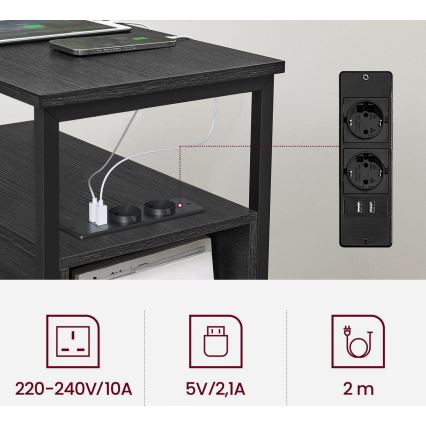 Bijzettafel met ingebouwde stopcontacten en USB-poorten ROD zwart