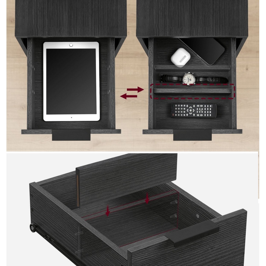 Bijzettafel met ingebouwde stopcontacten en USB-poorten ROD zwart