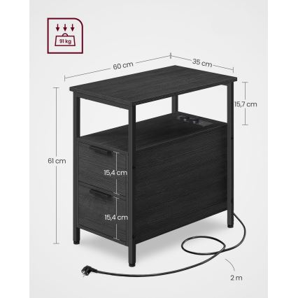 Bijzettafel met ingebouwde stopcontacten en USB-poorten ROD zwart