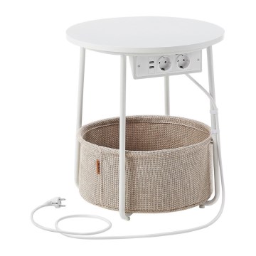 Bijzettafel NOIRA met ingebouwde lades en USB-poorten, 45 cm, beige/wit