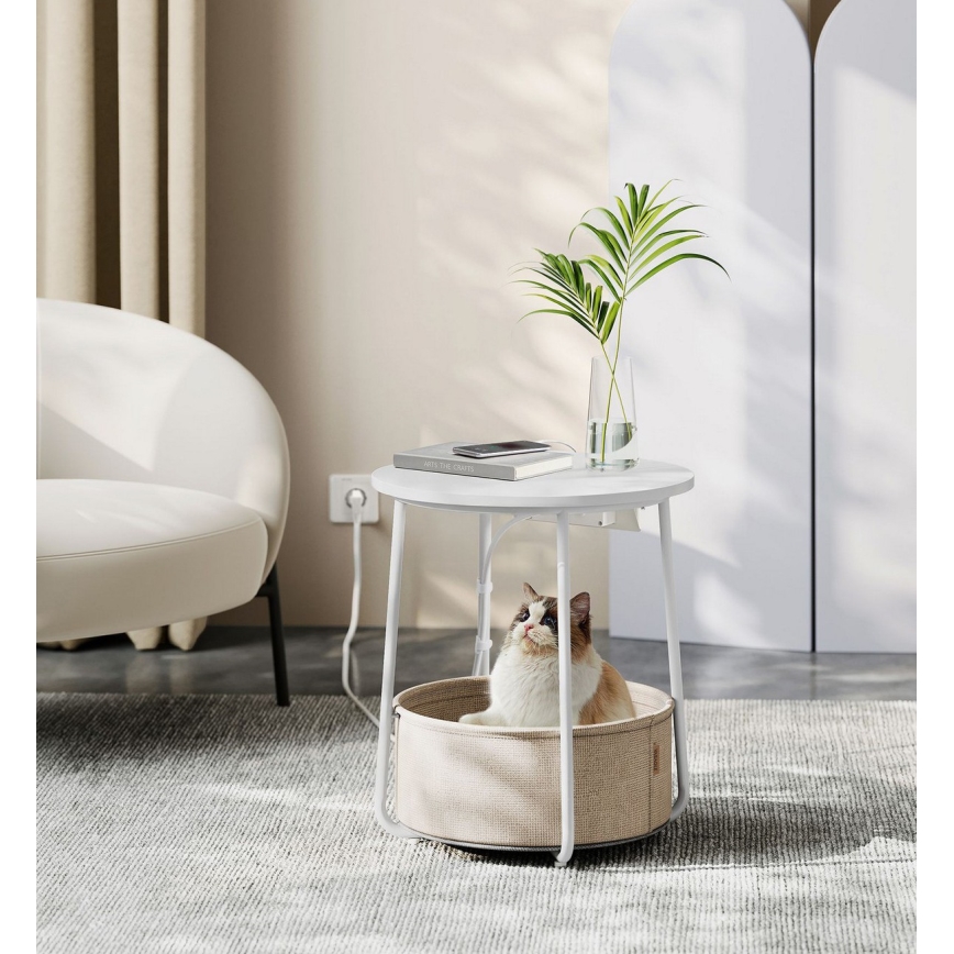 Bijzettafel NOIRA met ingebouwde lades en USB-poorten, 45 cm, beige/wit