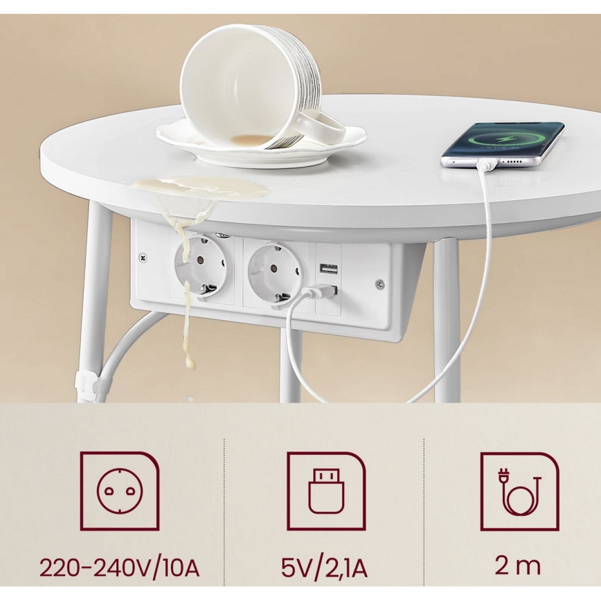 Bijzettafel NOIRA met ingebouwde lades en USB-poorten, 45 cm, beige/wit