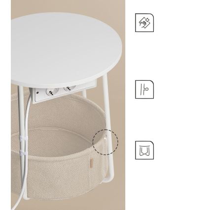 Bijzettafel NOIRA met ingebouwde lades en USB-poorten, 45 cm, beige/wit