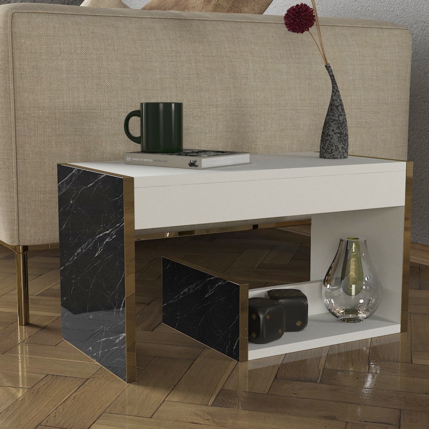 Bijzettafel RAVENNA 60x29,5 cm wit/zwart