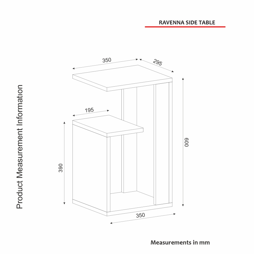 Bijzettafel RAVENNA 60x29,5 cm wit/zwart