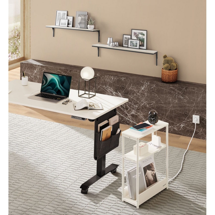 Bijzettafel ROD met ingebouwd stopcontact en USB-poorten, wit/crème