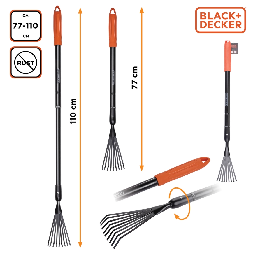 BLACK+DECKER - Telescopisch hark 77-110 cm