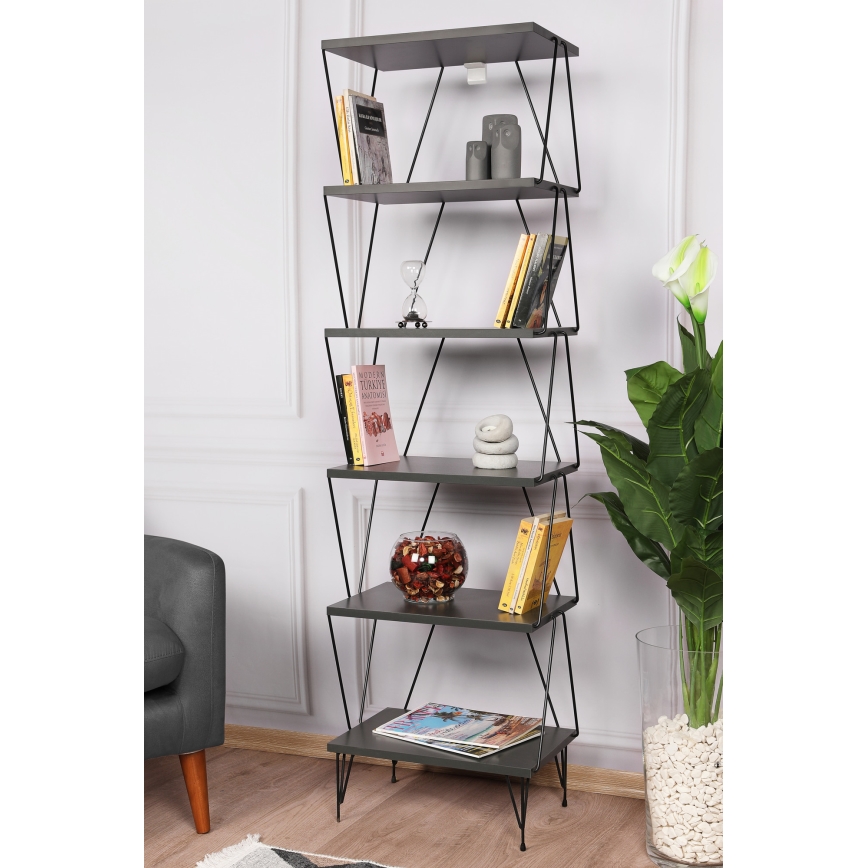 Boekenkast BALABAN 165x48 cm antraciet/zwart