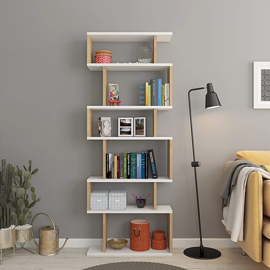 Boekenkast BATES 160x60 cm wit/eiken