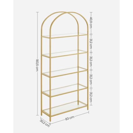 Boekenkast GLASY 83x184x30 cm goudkleurig