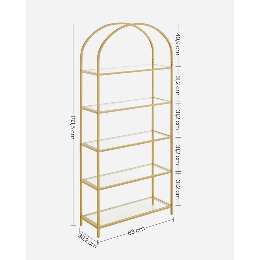 Boekenkast GLASY 83x184x30 cm goudkleurig
