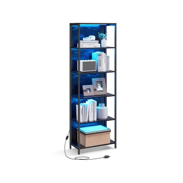 Boekenkast met verlichting NAVARO 60x179x30 cm zwart