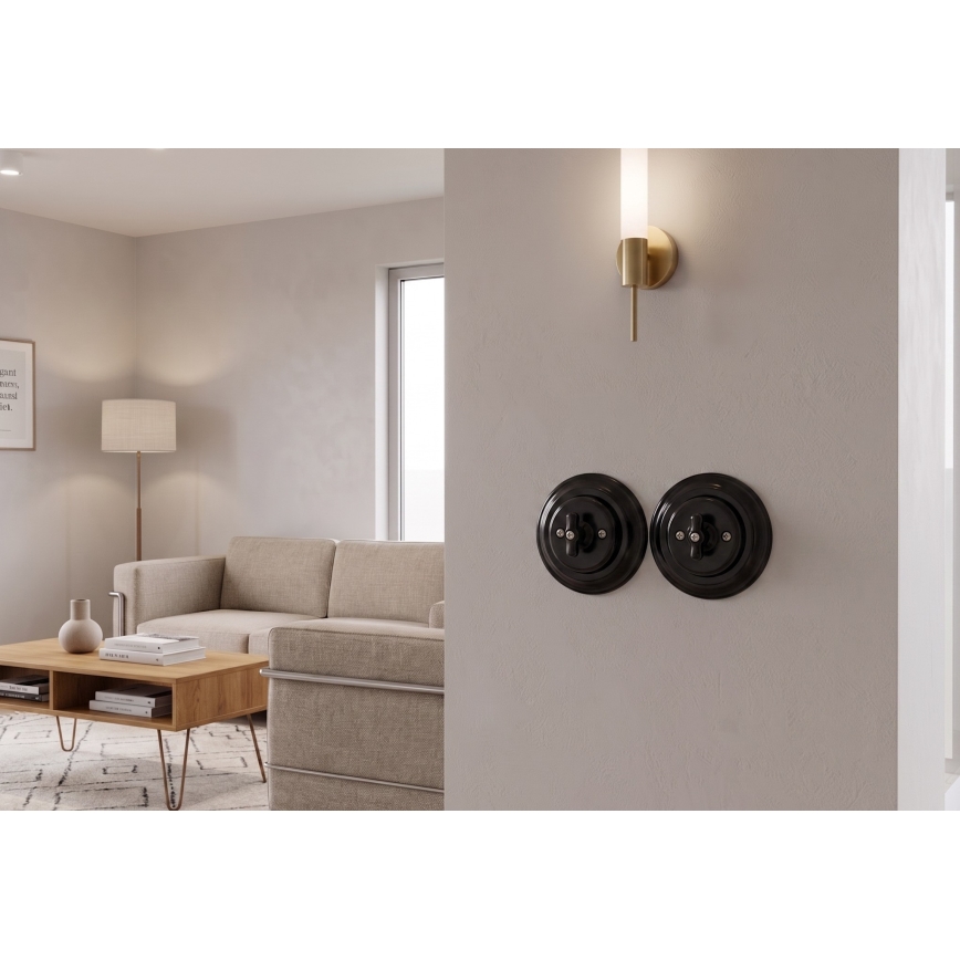 Bohemia-Design - Porseleinen retro-draaischakelaar met afdekraam nr. 7 zwart