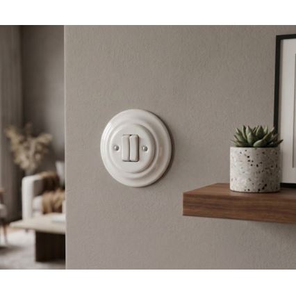 Bohemia-Design - Porseleinen retro dubbele schakelaar met afdekraam nr. 5 wit