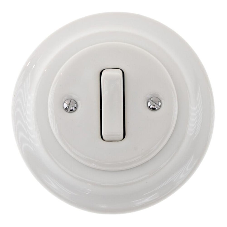 Bohemia-Design - Porseleinen retro enkele deurbelschakelaar met lijst, wit