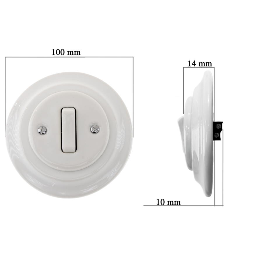 Bohemia-Design - Porseleinen retro enkele deurbelschakelaar met lijst, wit