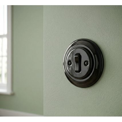 Bohemia-Design - Porseleinen retro enkele schakelaar met lijst nr. 6 zwart
