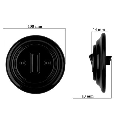 Bohemia-Design - Porseleinen retro enkelvoudige schakelaar met afdekraam nr. 1, zwart