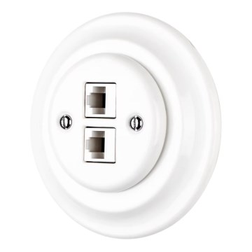 Bohemia-Design - Porseleinen retro Ethernet-wandcontactdoos met frame, 2x CAT.5E, wit