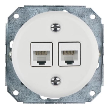 Bohemia-Design - Porseleinen retro Ethernet-wanddoos zonder afdekraam, 2x CAT5e, wit
