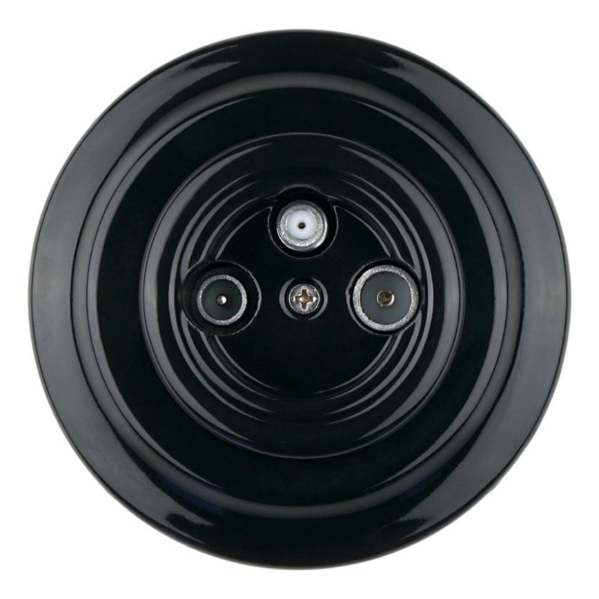 Bohemia-Design - Porseleinen retro TV/SAT-W wandcontactdoos met afdekraam, zwart
