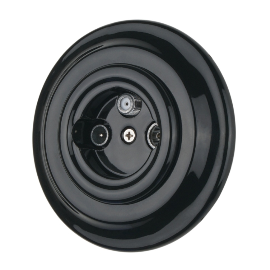 Bohemia-Design - Porseleinen retro TV/SAT-W wandcontactdoos met afdekraam, zwart